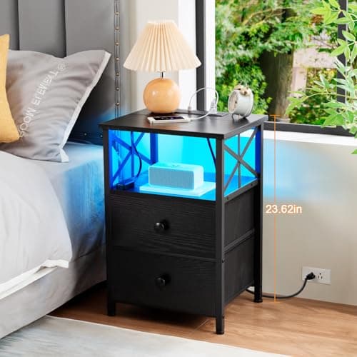 AMHANCIBLE Black LED Nightstand with Charging, HET052LBK