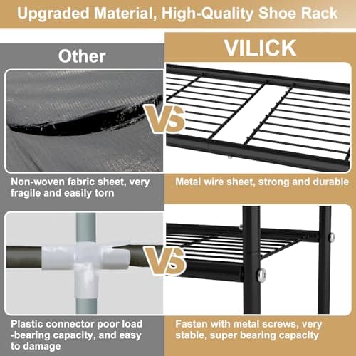 Sturdy 3-Tier Black Metal Shoe Organizer for Front Door, Closet, Garage, Dorm