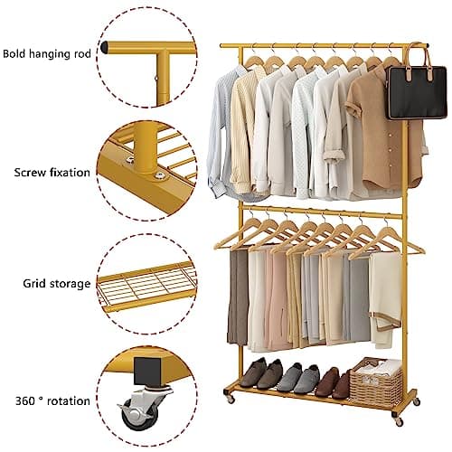 Sywhitta Gold Rolling Coat Hanger with Mesh Bottom for Clothes, Coats, Skirts, Sweaters