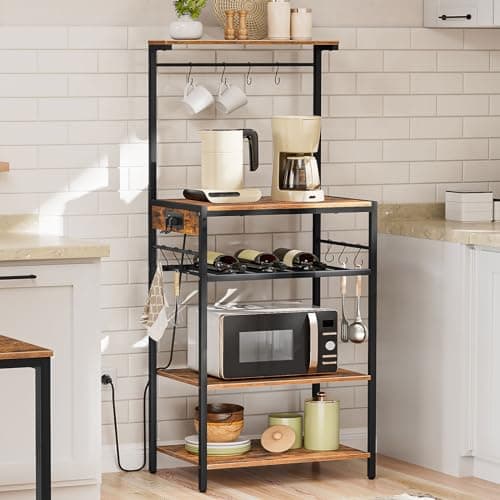 HOOBRO 5-Tier Bakers Rack with Power Outlet & Wine Holder, BF60UHB01