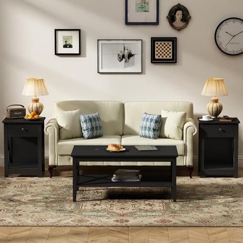 Treocho Black X-Design End Table Set of 2, Modern Nightstand for Small Bedrooms