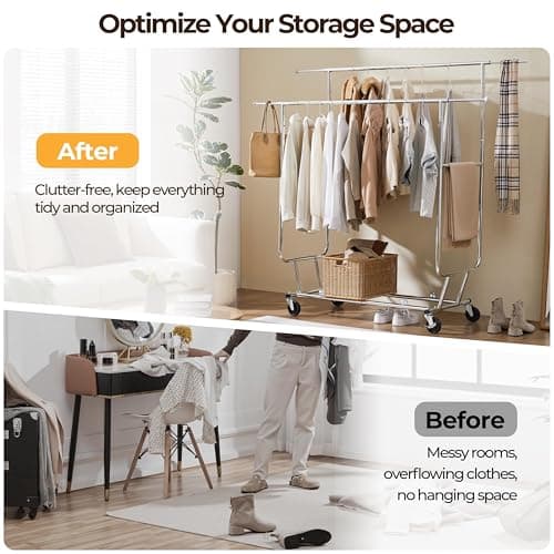 Yaheetech Heavy Duty Double Rail Rolling Clothes Rack, 74" L × 21.5" W × 65" H