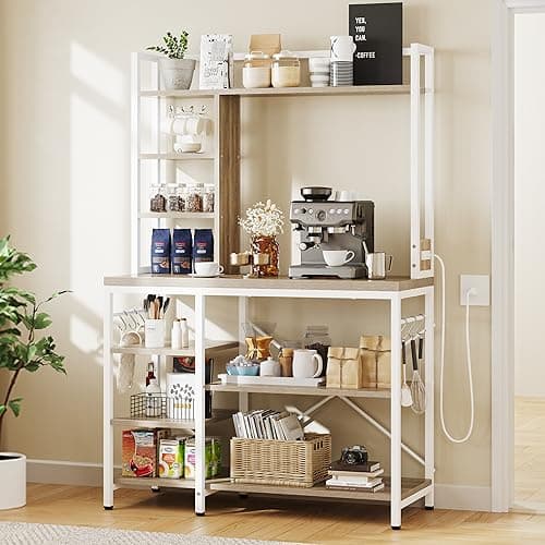 YITAHOME Microwave Stand Baker's Rack with Power Outlet, 39" Oak & White