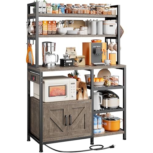 EnHomee Rustic Brown Bakers Rack with Power Outlet & Storage