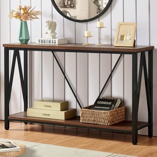 HOMISSUE Rustic Brown Sofa Console Table with Open Shelves (47 Inch)