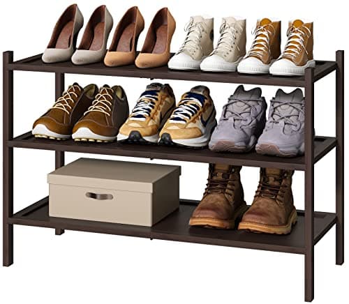 Bamboo 3-Tier Long Shoe Rack for Entryway | Foldable & Stackable Shoe Organizer