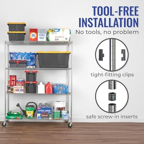 NSF Certified Heavy Duty Wire Shelf - Silver, 24"x60"x72" 4-Tier with Wheels