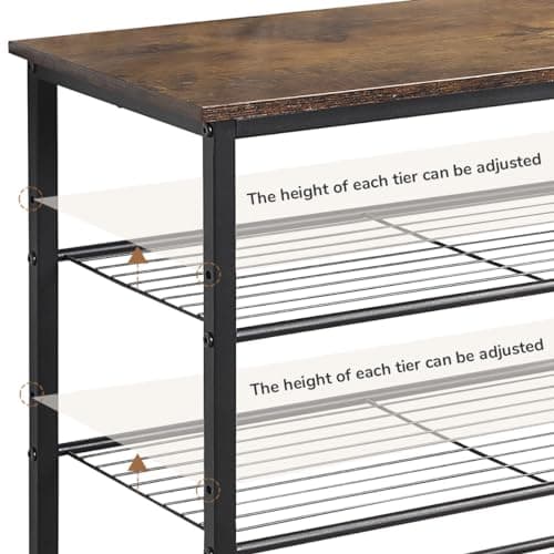 Rustic Brown 4-Tier Metal Mesh Shoe Rack Organizer