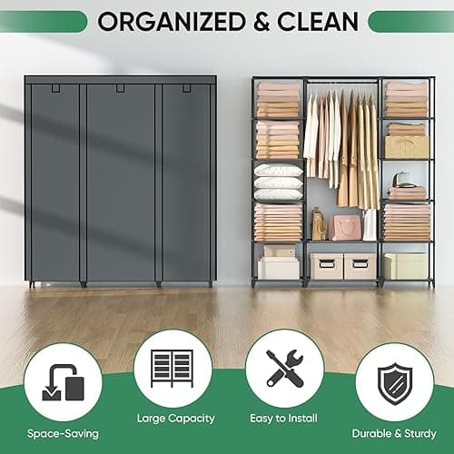 Baleine Portable Closet Dresser with 12 Compartments, Non-Woven Fabric Storage (Black)