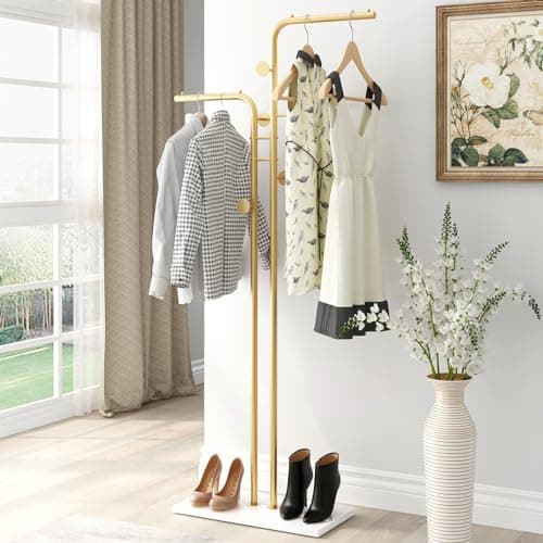 DR.IRON Modern Gold Freestanding Coat Tree with Marble Base & Umbrella Hanger