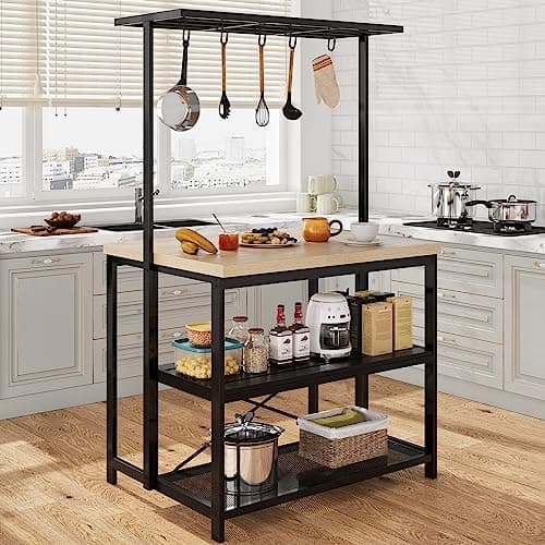 GAOMON 42" Kitchen Island Bakers Rack with 3 Tier Storage & 5 Hooks
