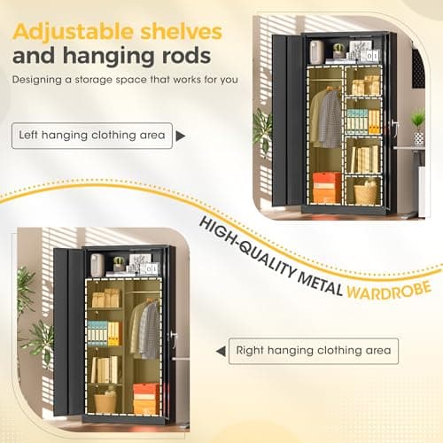 Greenvelly Black Metal Storage Wardrobe with Lock & Shelves, 72" Closet for Home, Office & Bedroom