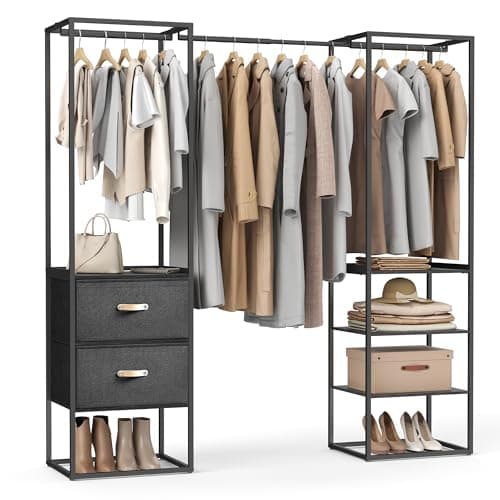 SONGMICS Rustic Brown Freestanding Closet Rack with 2 Drawers & 4 Shelves