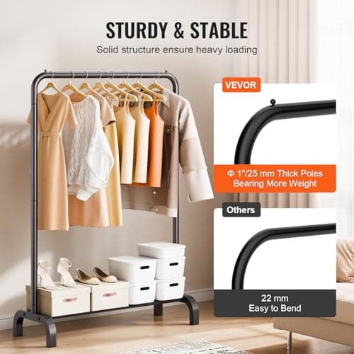 VEVOR Heavy Duty Clothing Rack with Hanging Rod & Bottom Storage