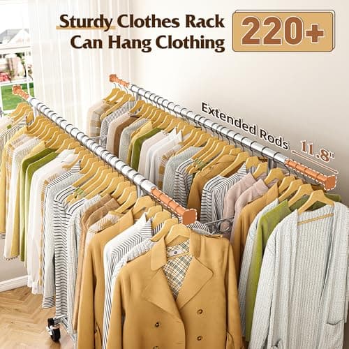 Raybee Heavy Duty Rolling Clothes Rack 630 LBS, Adjustable & Commercial Grade