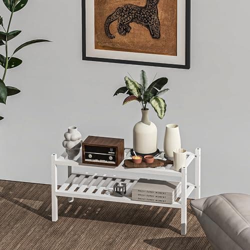 Bamboo 2-Tier Shoe Organizer - White, Free-Standing Closet Storage