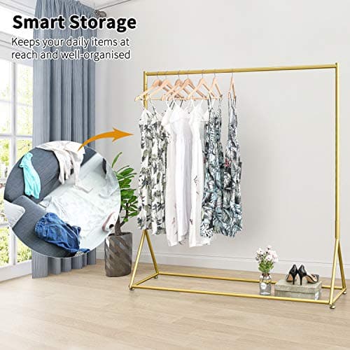 BOSURU Gold Freestanding Metal Clothes Rack, Heavy Duty & Easy Assembly, 59" L
