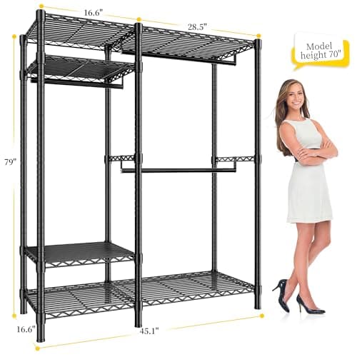 Raybee Heavy Duty 780LB Clothing Rack, Adjustable Metal Closet, Black