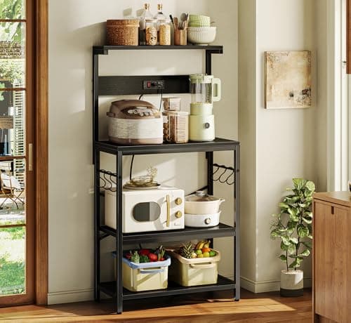 SUPERJARE 4-Tier Bakers Rack with Power Outlet - Black
