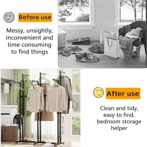 Heavy Duty 450 LBS Standing Rolling Clothing Rack, 6 Arms & Adjustable Shelves, Black