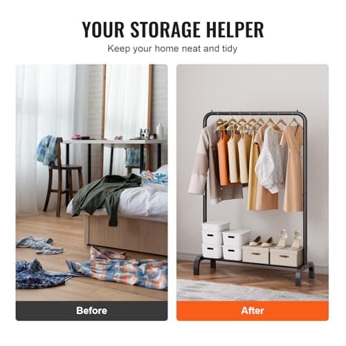 VEVOR Heavy Duty Clothing Rack with Hanging Rod & Bottom Storage