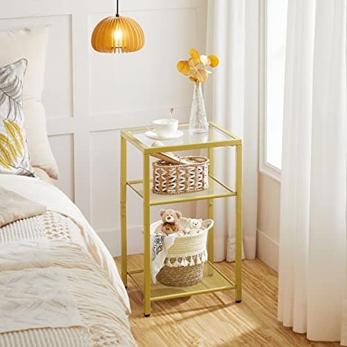 HOOBRO Gold 3-Tier Slim Nightstands, Set of 2, Storage Shelves, Modern Bedside Tables