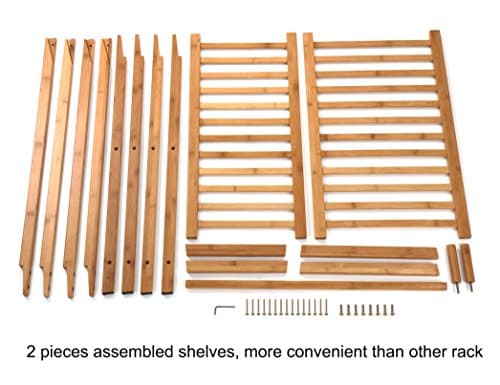 Finnhomy Large Portable Bamboo Clothes Rack with 2-Tire Storage Shelves