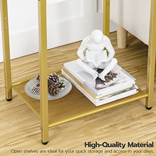 HOOBRO Gold 3-Tier Slim Nightstands, Set of 2, Storage Shelves, Modern Bedside Tables