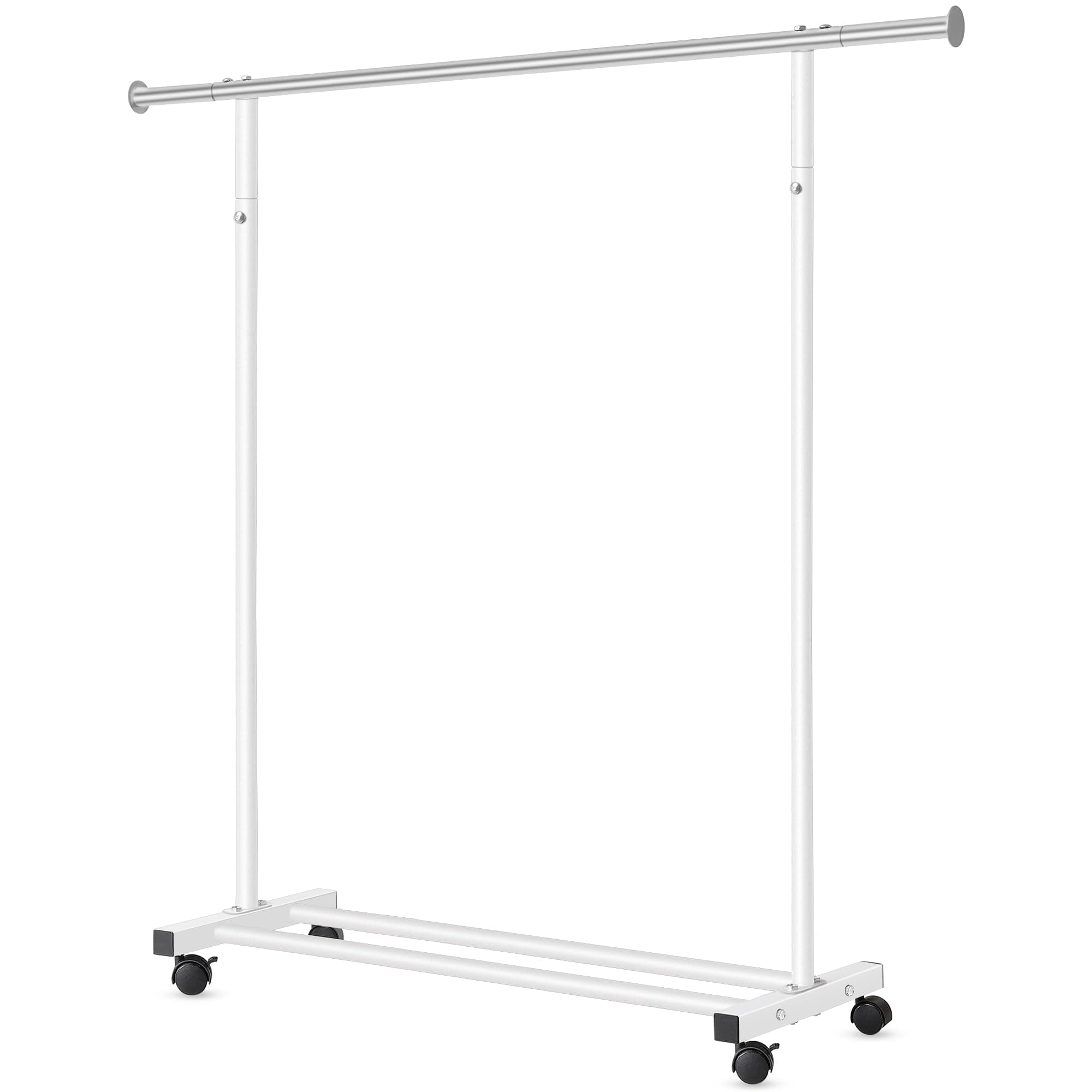 Heavy Duty Clothes Rack with Wheels, 130LB Capacity, 52.17 Inch Rolling for Hanging Clothes, Coats, Shirts, Sweaters, Skirts - White