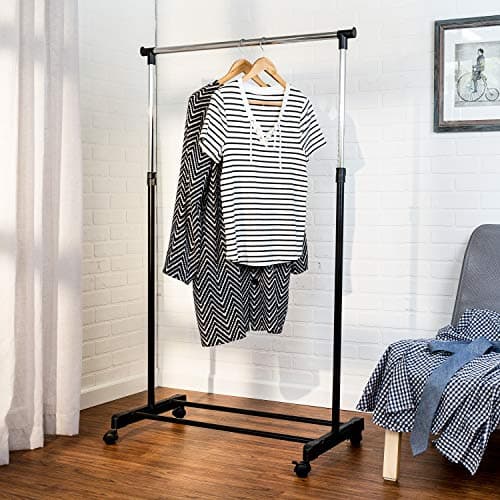 Honey-Can-Do GAR-01122 Chrome Adjustable Height Rolling Clothes Rack 30 lbs
