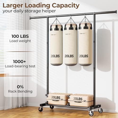 Portable Garment Rack with Wheels, 46.5 Sturdy Metal Clothes Organizer for Hanging Coats, Shirts, Dresses - Black