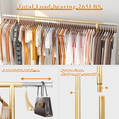 Raybee 77" Gold Heavy Duty Rolling Clothes Rack