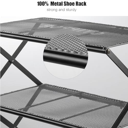 3-Tier Metal Foldable Shoe Organizer - Space Saving & Sturdy, Black