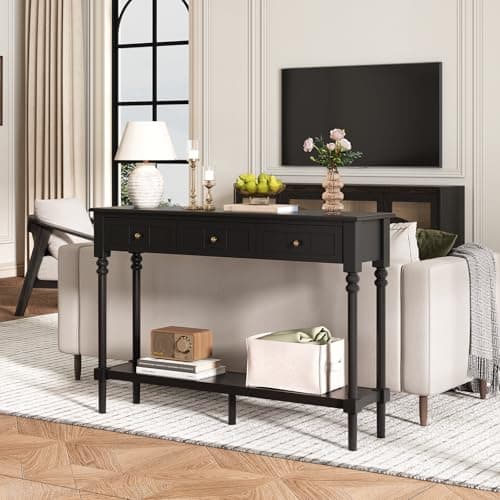 47" Entryway Table with Drawers & Shelf, Black Wood Console