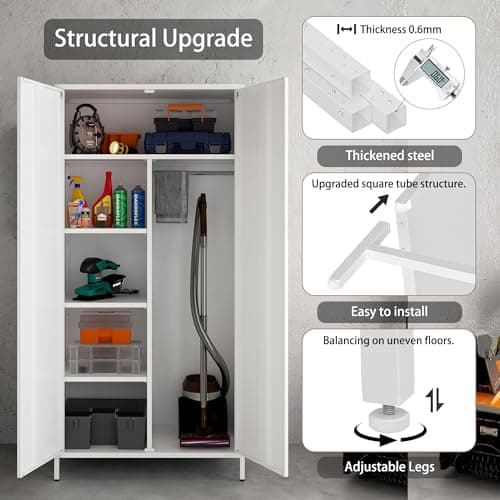 MIOCASA Steel Armoire Wardrobe - 4 Shelf, 2 Door White Storage Cabinet