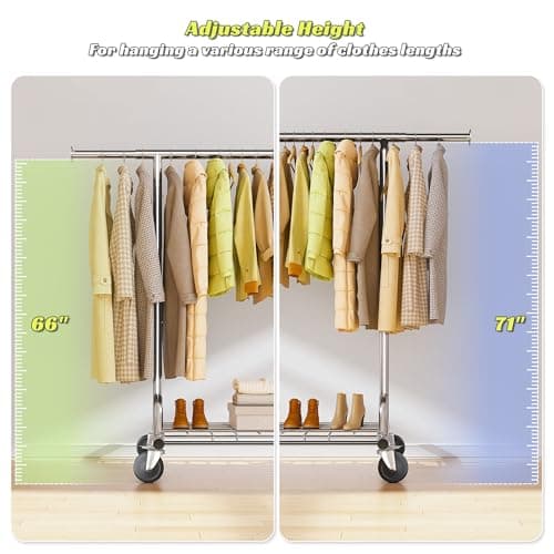 Raybee Heavy Duty 480LB Clothes Rack, Adjustable Rolling Closet Organizer