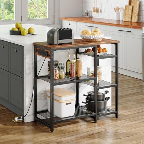 HOOBRO BF35UHB01 4-Tier Baker's Rack, Charging Station, Rustic Brown and Black