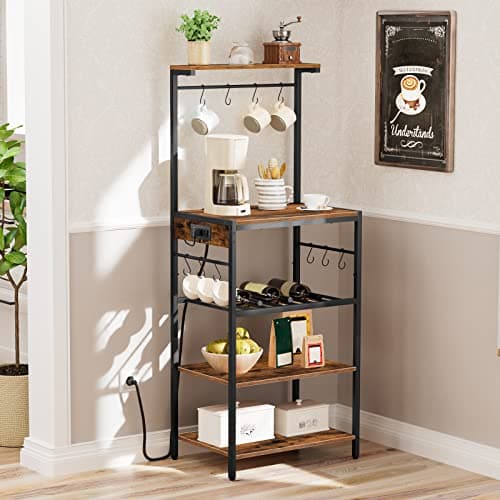 HOOBRO 5-Tier Bakers Rack with Power Outlet & Wine Holder, BF60UHB01