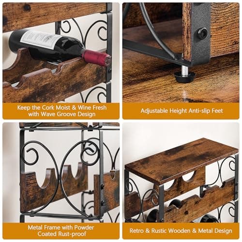 Stackable 3-Tier Wine Rack for Countertop - Freestanding Floor Holder for 9 Bottles with Liquor Shelf