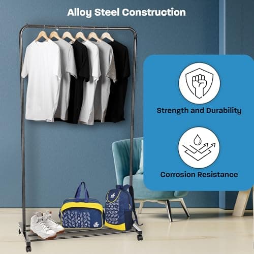 Heavy Duty Metal Clothing Rack with Sturdy Wheels (450 lb Capacity)
