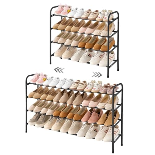 Adjustable 4-Tier Shoe Rack Organizer for Bedroom Entryway Closet, Brown