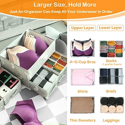 Grey Sock Underwear Drawer Divider - Closet Organizer Bin with Lid