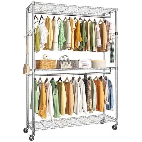 Heavy Duty 3-Adjustable Wire Shelving Clothes Rack, 50in Freestanding, Max 450 LBSChrome