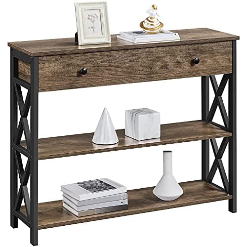 Yaheetech Narrow Console Table with Drawer & Storage Shelves, Light Oak, 3-Tier Living Room Table