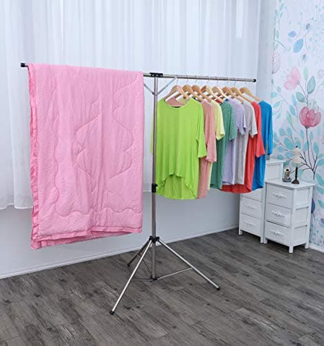 Compact Heavy Duty Stainless Steel Clothes Drying Rack, Foldable & Windproof Hooks, High Capacity Rack.