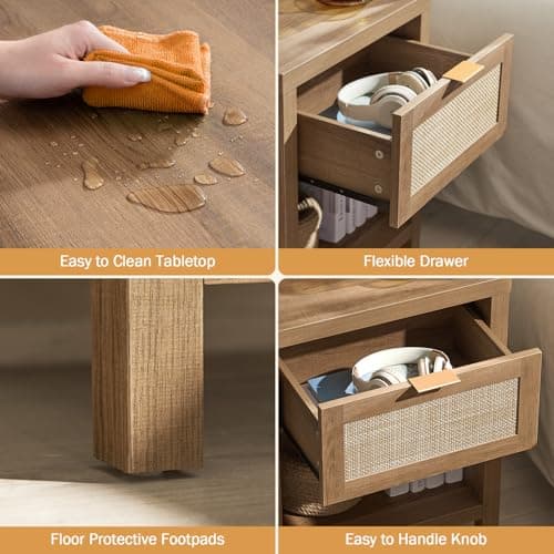 SICOTAS Farmhouse Nightstand Set - Oak Drawer & Storage Shelf - Boho Bedroomaccent