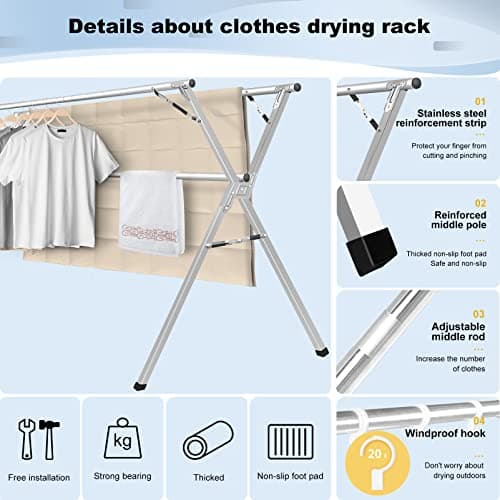 Sillars 63 Inch Windproof Laundry Drying Rack