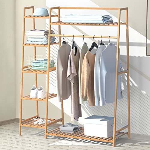 Reliance Bamboo Clothing Rack with Shoe Storage for Multi-Tiered Closet Organization