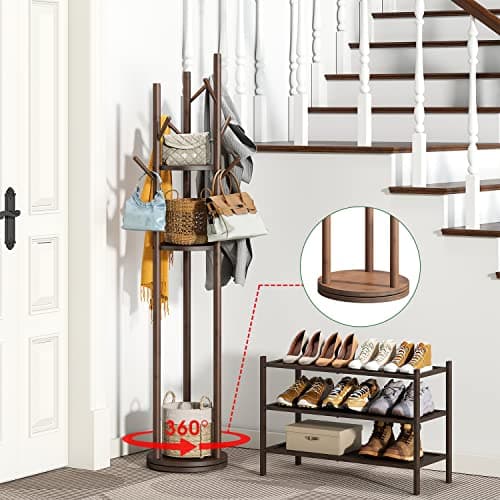 Sturdy Bamboo Freestanding Coat Rack with 8 Hooks