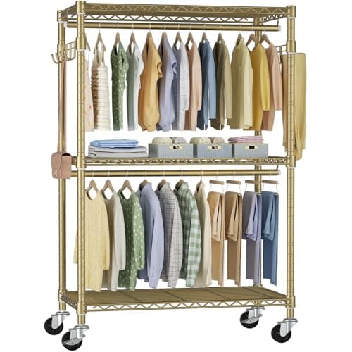 Heavy Duty 3-Tier Metal Closet Organizer, Rolling with Lock & Hooks, Max 450 LBS, Black